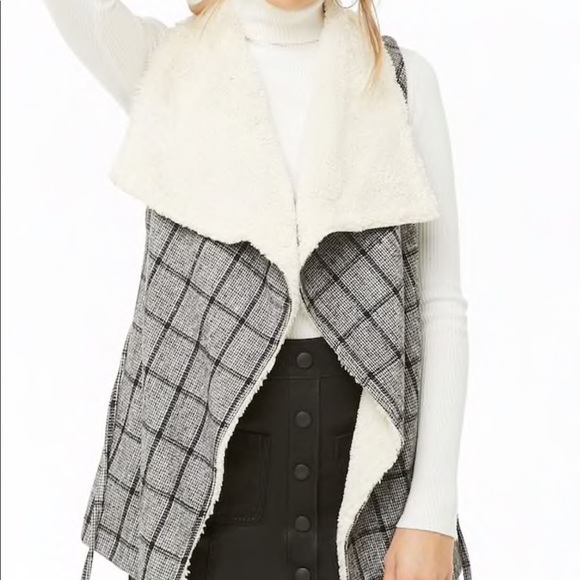 Plaid Belted Drape Front Vest - Picture 2 of 4